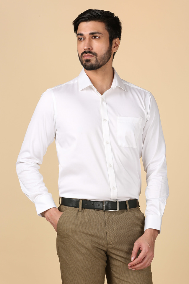 Buy STOP White Solid Cotton Slim Fit Mens Formal Shirt